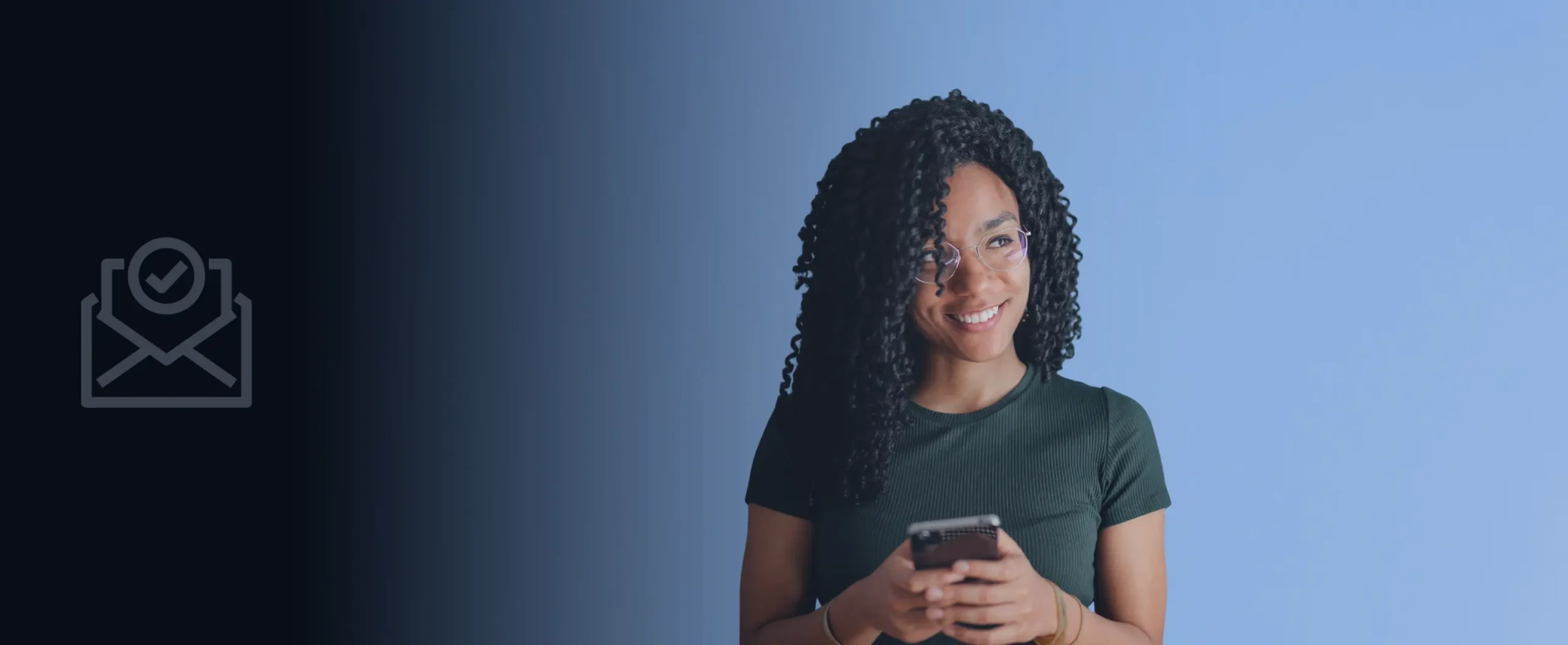 Woman using a smartphone and reading an SMS marketing message