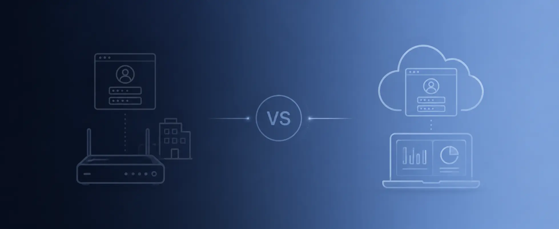 Captive Portal Gateway vs Cloud Captive Portal Comparison graphic showing a captive portal gateway versus a cloud captive portal for guest WiFi management.