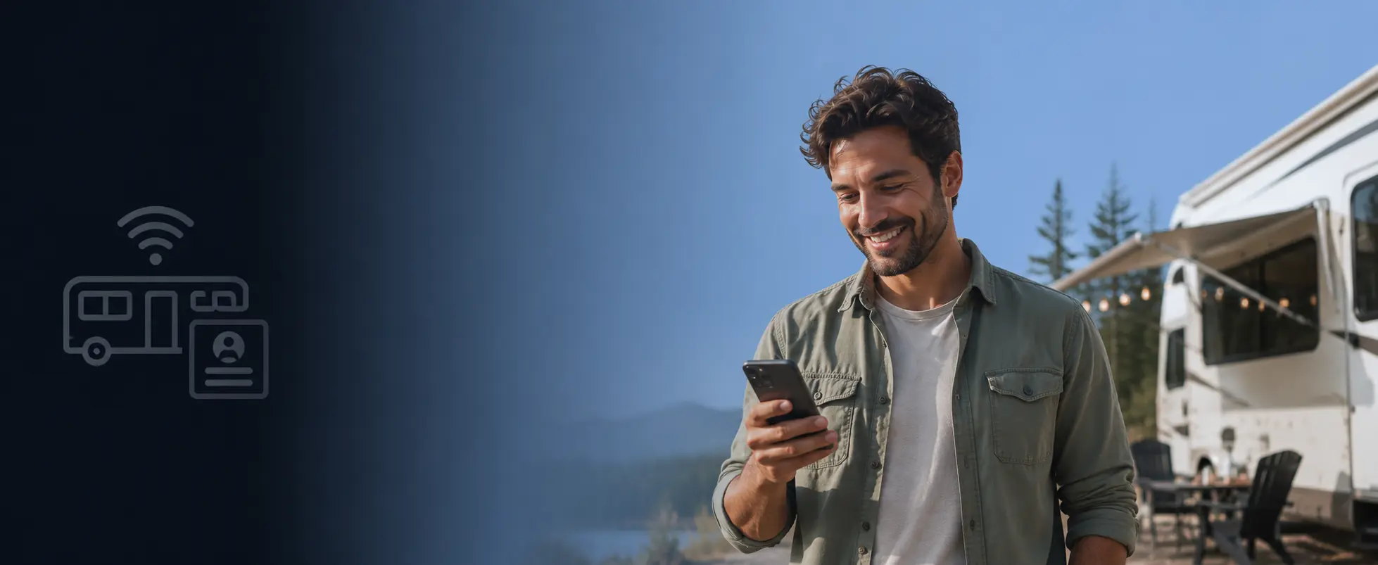 Guest WiFi for Campsites and RV Parks RV park guest using a smartphone to connect to campsite guest WiFi with a secure login page.